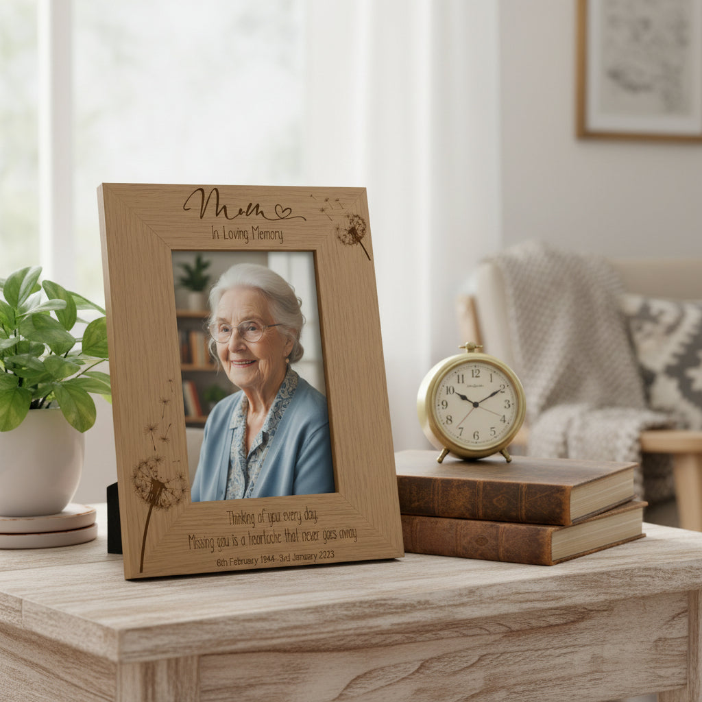 Mum Remembrance Photo Frame Engraved Personalised Portrait With Dandelions Photo Frame ukgiftstoreonline