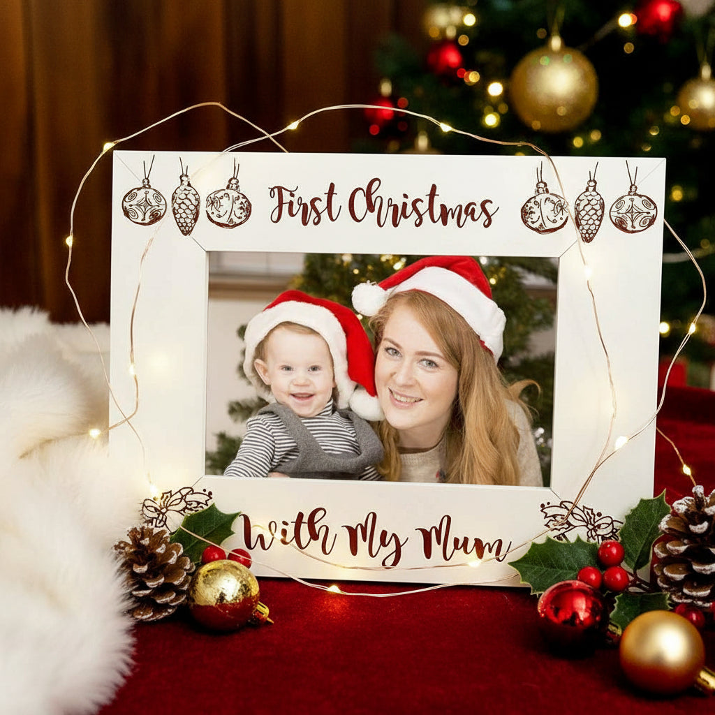 White Engraved Wooden First Christmas With My Mum Photo Frame Gift Mum Photo Frame ukgiftstoreonline
