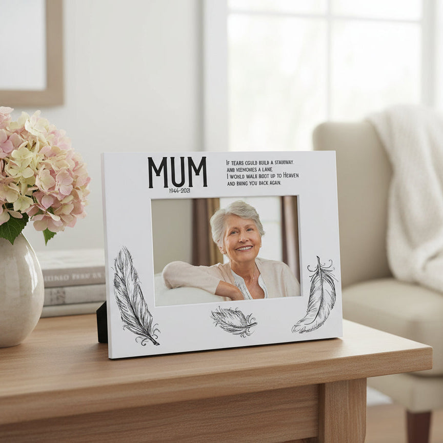 Mum Remembrance Memorial White Photo Frame wood finish Landscape Mum Photo Frame ukgiftstoreonline