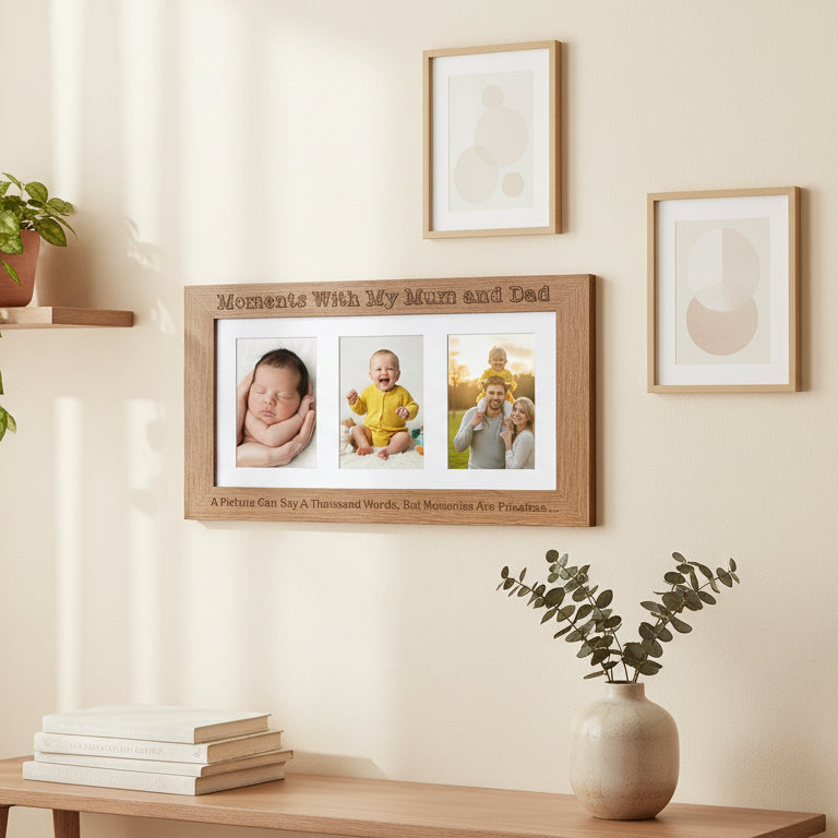 Moments With My Mum & Dad Wooden Triple picture photo frame 6" x 4" Mum Photo Frame ukgiftstoreonline