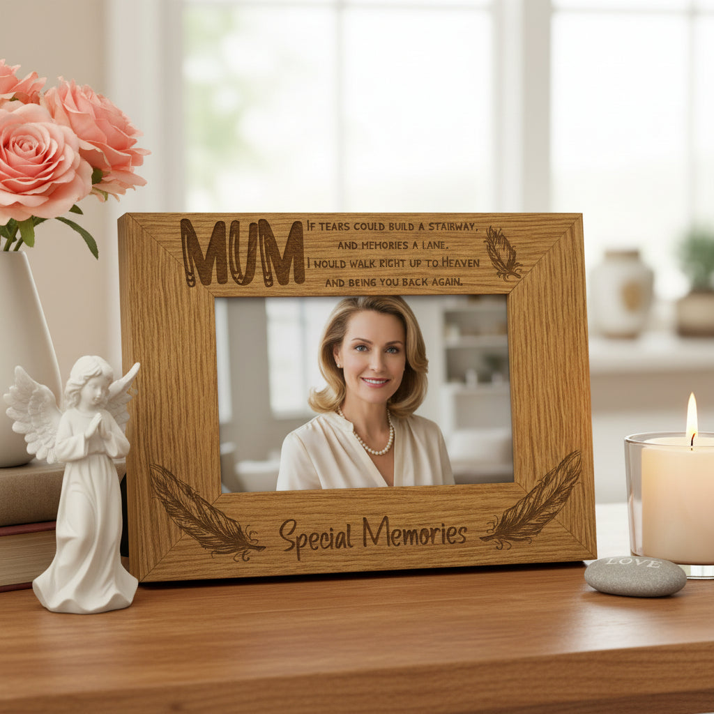 Mum Special Memories Remembrance Engraved Photo Frame Gift Oak Wood Finish Mum Photo Frame ukgiftstoreonline