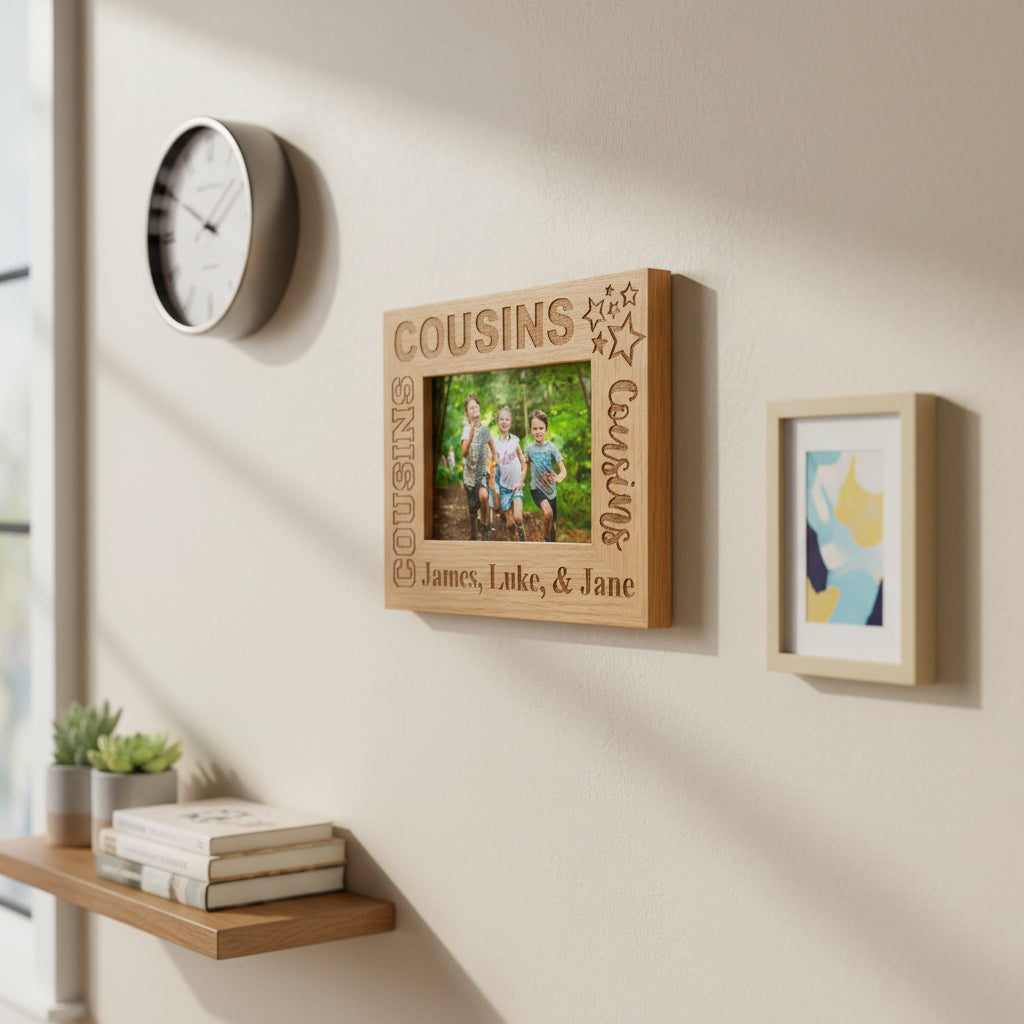 Personalised Cousins Engraved Wooden Photo Frame Gift Star Design Photo Frame ukgiftstoreonline