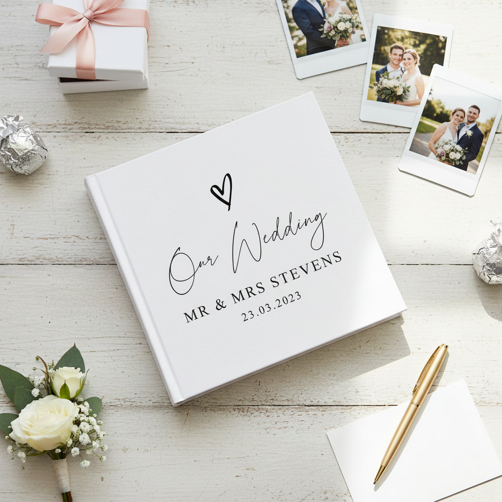 Large Traditional Book Bound Personalised Wedding Photo Album With Heart