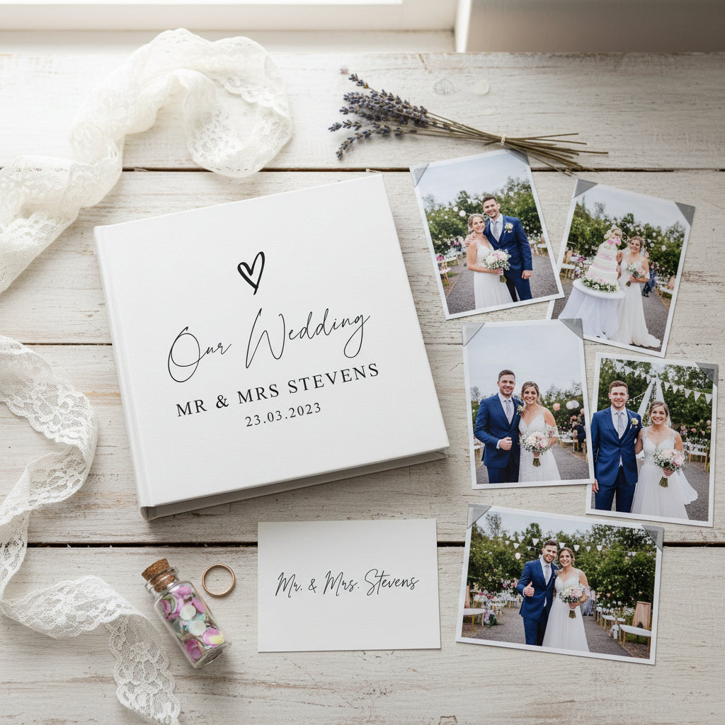 Large Traditional Book Bound Personalised Wedding Photo Album With Heart