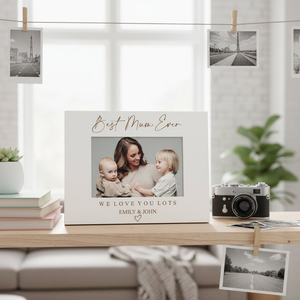Best Mum Ever Personalised Engraved White Wooden Photo Frame Gift Landscape Family Photo frame ukgiftstoreonline