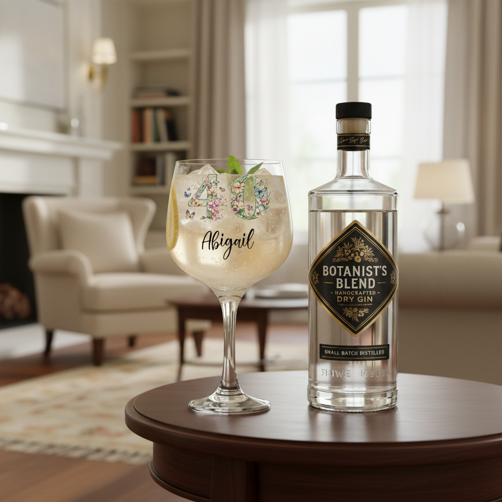 Personalised 40th Birthday Cocktail Gin Glass Gift For Her With Flowers and Butterflies