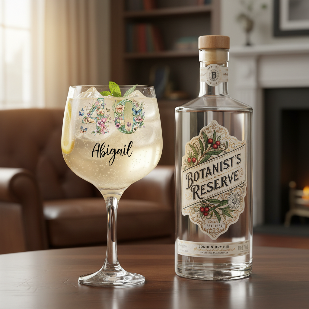 Personalised 40th Birthday Cocktail Gin Glass Gift For Her With Flowers and Butterflies