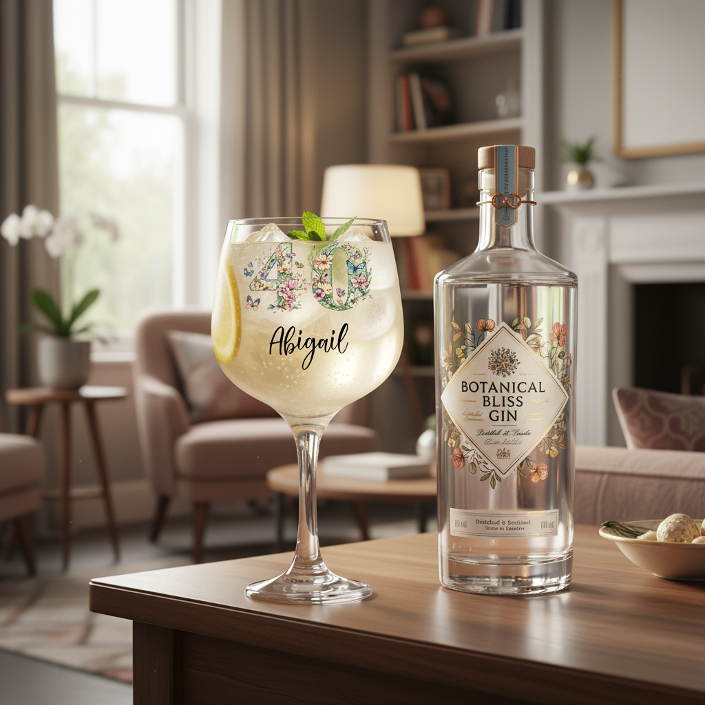 Personalised 40th Birthday Cocktail Gin Glass Gift For Her With Flowers and Butterflies
