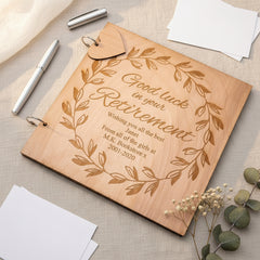 Personalised Retirement Sentiment Memories Engraved Wooden Scrapbook Photo Album Scrapbook Guest Book ukgiftstoreonline