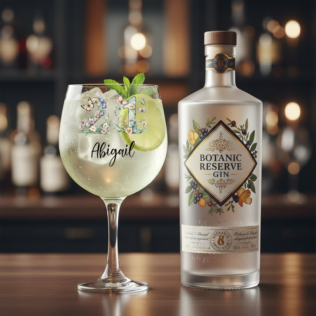 Personalised 21st Birthday Cocktail Gin Glass Gift For Her With Flowers and Butterflies