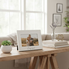 White Wooden Engagement Photo Frame 4" x 6" With Gift Box