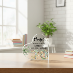 Personalised 70th Birthday Gift Heart Block in Silk Lined Gift Box With Flowers and Butterflies Acrylic Glass Gift ukgiftstoreonline