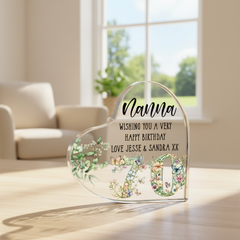 Personalised 70th Birthday Gift Heart Block in Silk Lined Gift Box With Flowers and Butterflies Acrylic Glass Gift ukgiftstoreonline