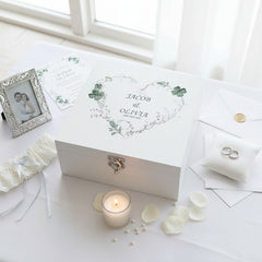 Personalised Luxury Wooden Wedding Box Keepsakes With Green Clover Leaf Heart Keepsake Wooden Box ukgiftstoreonline