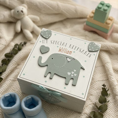 Personalised Baby Boy wooden Memories Keepsake Box With Elephant Keepsake Memory Box ukgiftstoreonline