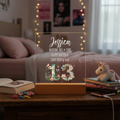 Personalised 13th birthday Gift For Her LED Light With Flowers and Butterflies Personalised Heart Gifts ukgiftstoreonline