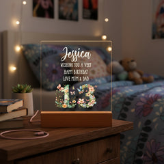 Personalised 13th birthday Gift For Her LED Light With Flowers and Butterflies Personalised Heart Gifts ukgiftstoreonline