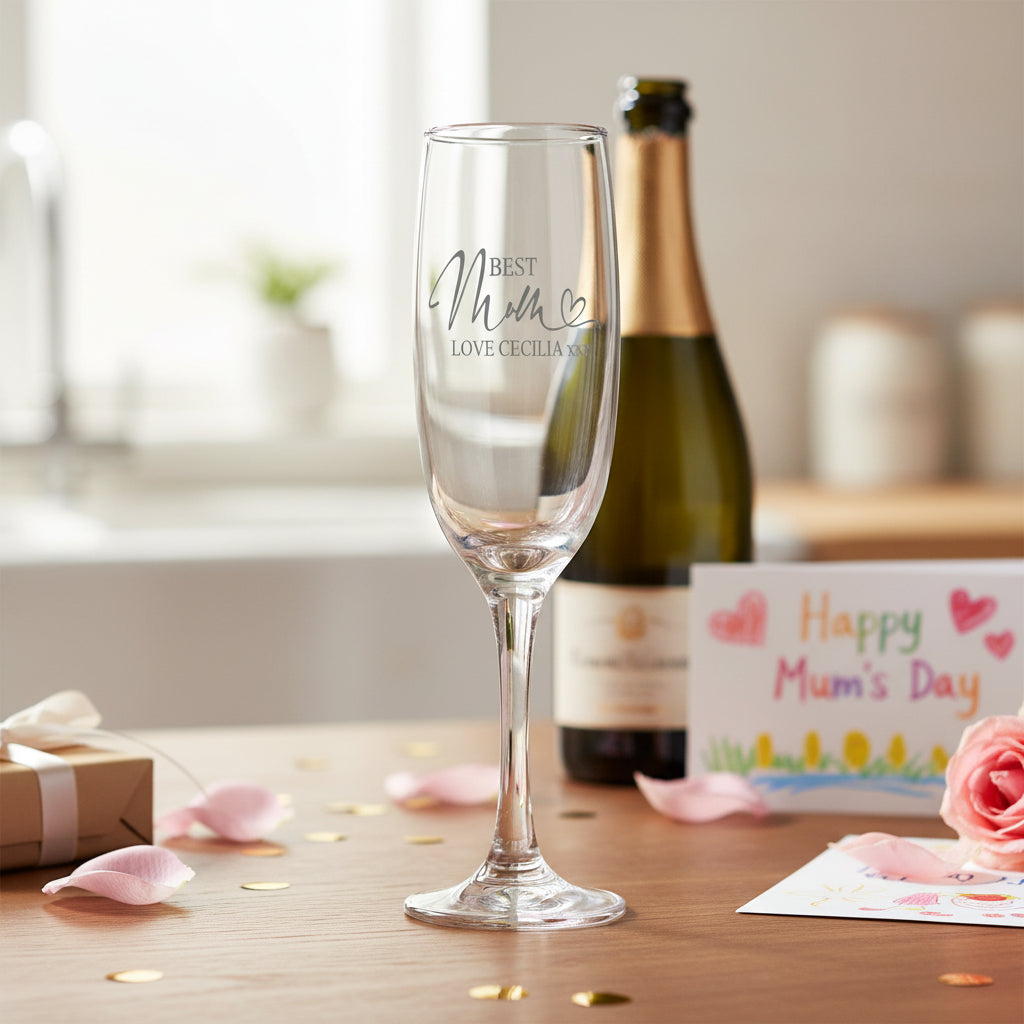 Personalised Best Mum Engraved Champagne Flute Prosecco Glass Gift Personalised Prosecco Glass ukgiftstoreonline