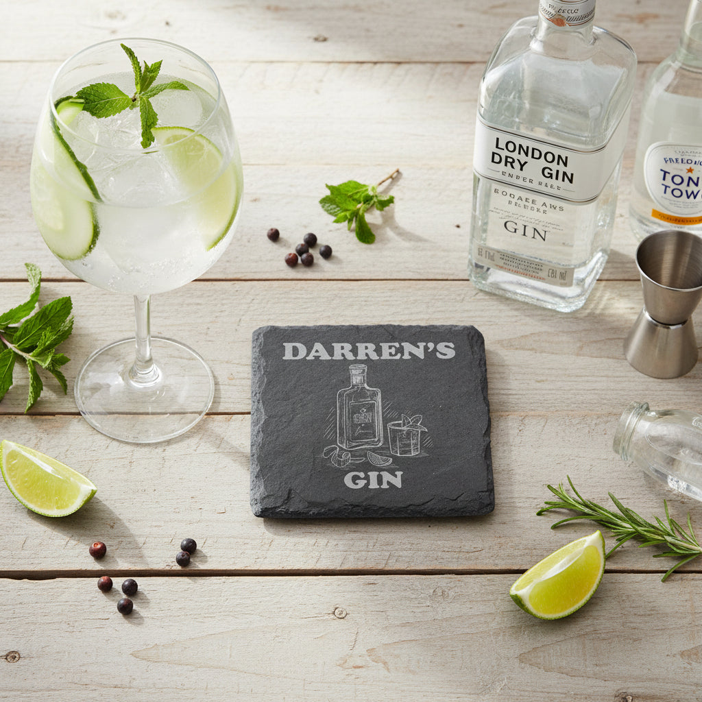 Personalised Any Name Engraved Stone Slate Gin Coaster Gift Personalised Slate Marker ukgiftstoreonline
