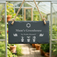 Mum's Greenhouse Slate Garden Plaque - No Snails Personalised Garden Stone Slate ukgiftstoreonline