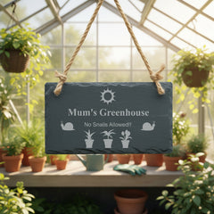 Mum's Greenhouse Slate Garden Plaque - No Snails Personalised Garden Stone Slate ukgiftstoreonline