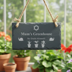 Mum's Greenhouse Slate Garden Plaque - No Snails Personalised Garden Stone Slate ukgiftstoreonline