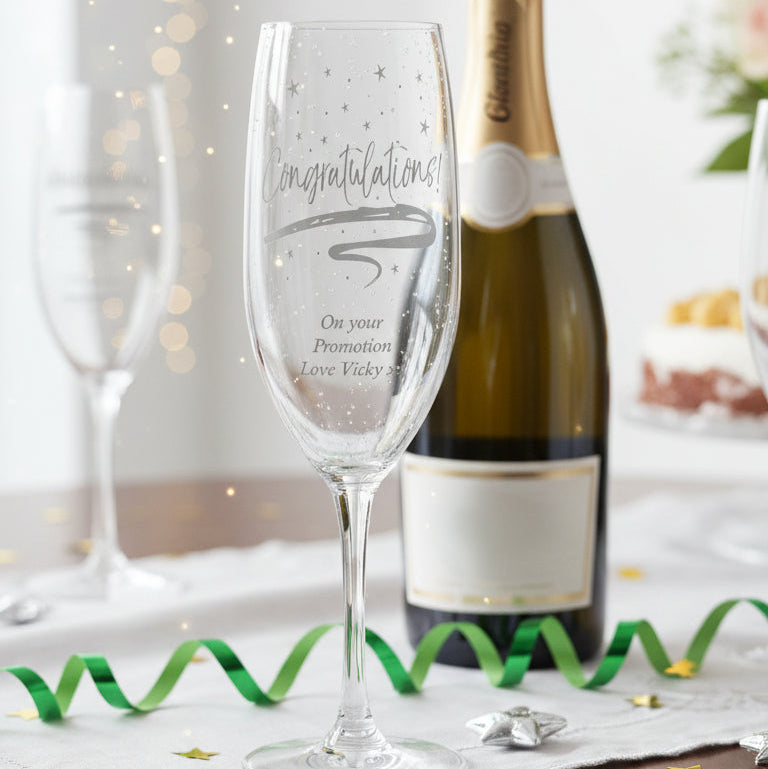 Congratulations Sentiment Personalised Engraved Champagne Prosecco Glass Personalised Champagne Glasses ukgiftstoreonline