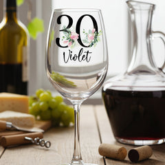 Personalised 30th Birthday Floral Wine Glass Gift For Her