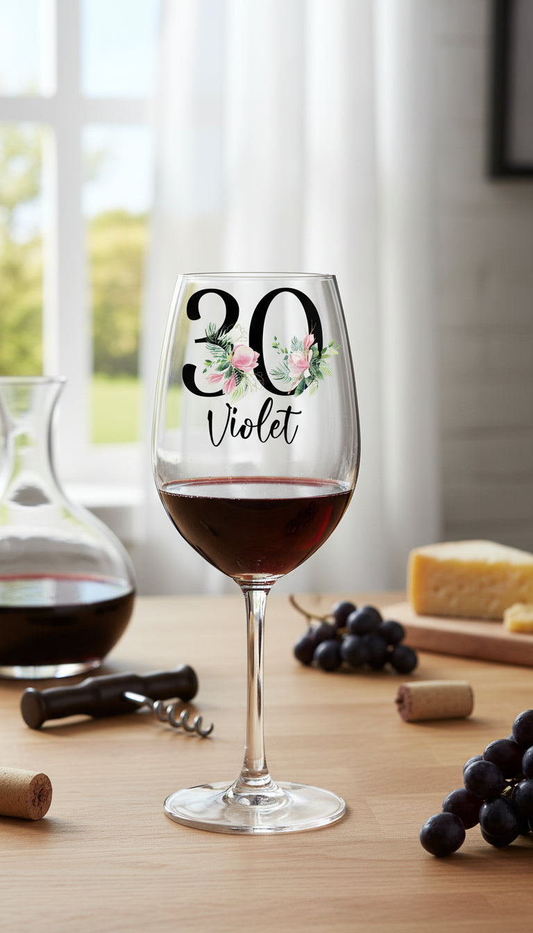 Personalised 30th Birthday Floral Wine Glass Gift For Her