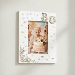 80th Birthday Photo Picture Frame Gift For Her With Butterflies and Flowers Photo Frame ukgiftstoreonline