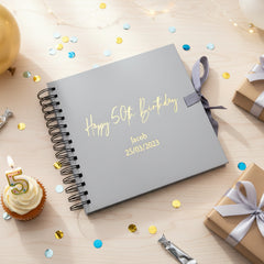 Personalised Any age Birthday Grey Scrapbook, Guest Book or Photo Album Gift 16th, 18th, 21st, 30th, 40th, 50th, 60th, 70th, 80th