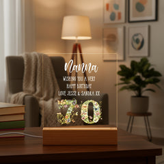 Personalised 70th birthday Gift For Her LED Light With Flowers and Butterflies Personalised Heart Gifts ukgiftstoreonline