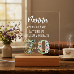 Personalised 70th birthday Gift For Her LED Light With Flowers and Butterflies Personalised Heart Gifts ukgiftstoreonline