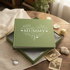 Mummy Word Heart Olive Green Photo Picture Album 50 x 6"x4" Capacity Mum Photo Album ukgiftstoreonline