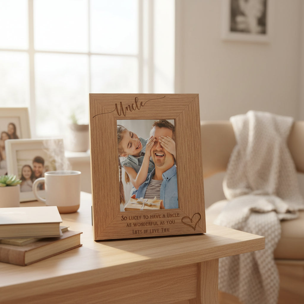 Personalised Uncle Love Heart Engraved Wooden Photo Frame Gift personalised photo frames ukgiftstoreonline