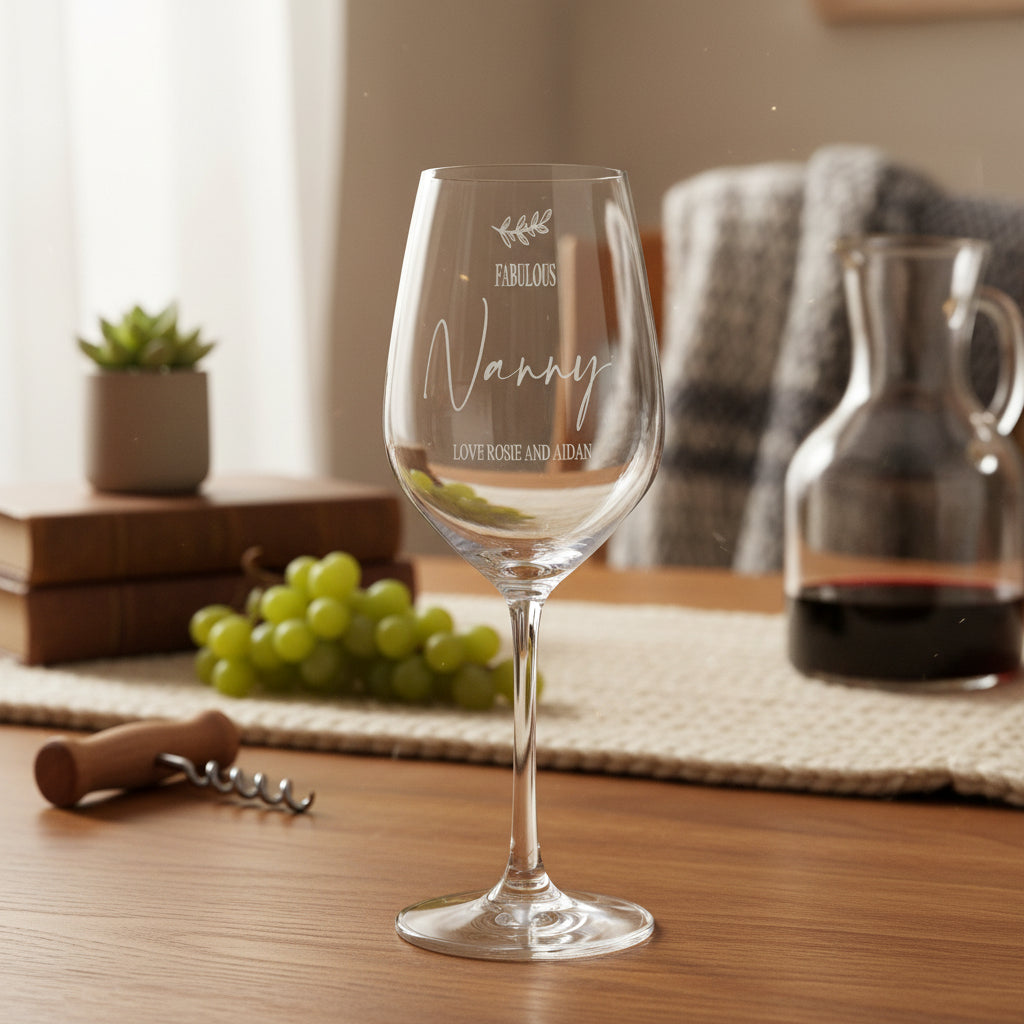Personalised Fabulous Nanny Engraved Wine Glass Gift with Sentiment Personalised Wine Glasses ukgiftstoreonline
