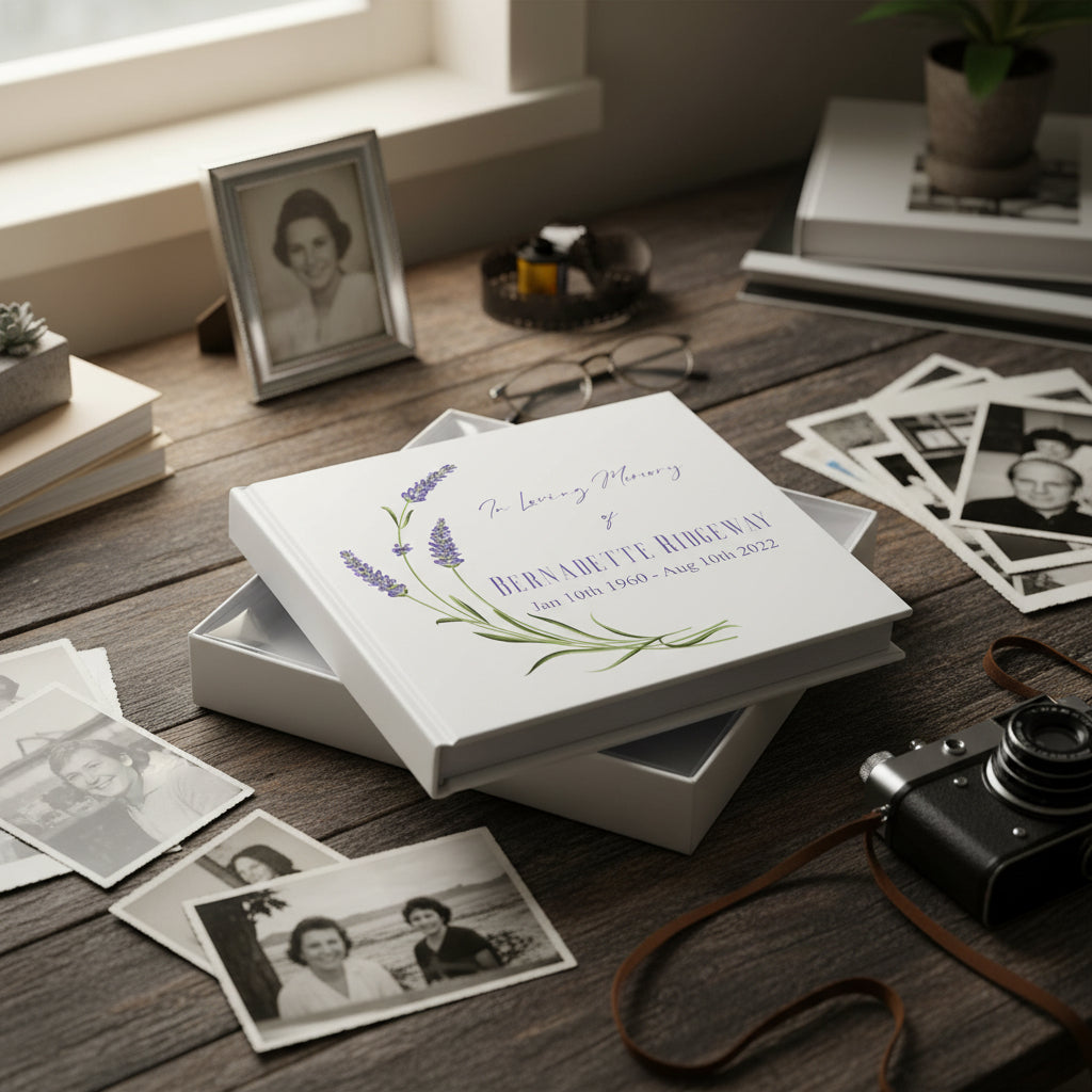 Personalised In Loving Memory Remembrance Photo Album Lavender Flower personalised photo album ukgiftstoreonline