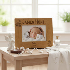 Personalised Baptism Engraved Wooden Photo Frame Gift with Church and Cross Personalised Photo Frame ukgiftstoreonline