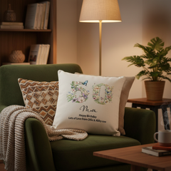50th Birthday Gift For Her Personalised Cushion With Butterflies and Flowers Personalised Cushion Gifts ukgiftstoreonline