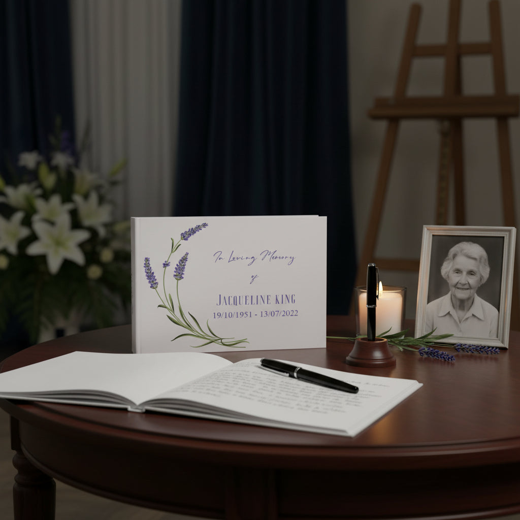 Personalised Memory Funeral Book Remembrance Guest Book With Lavender Hard Cover 80 Pages Guest Book ukgiftstoreonline
