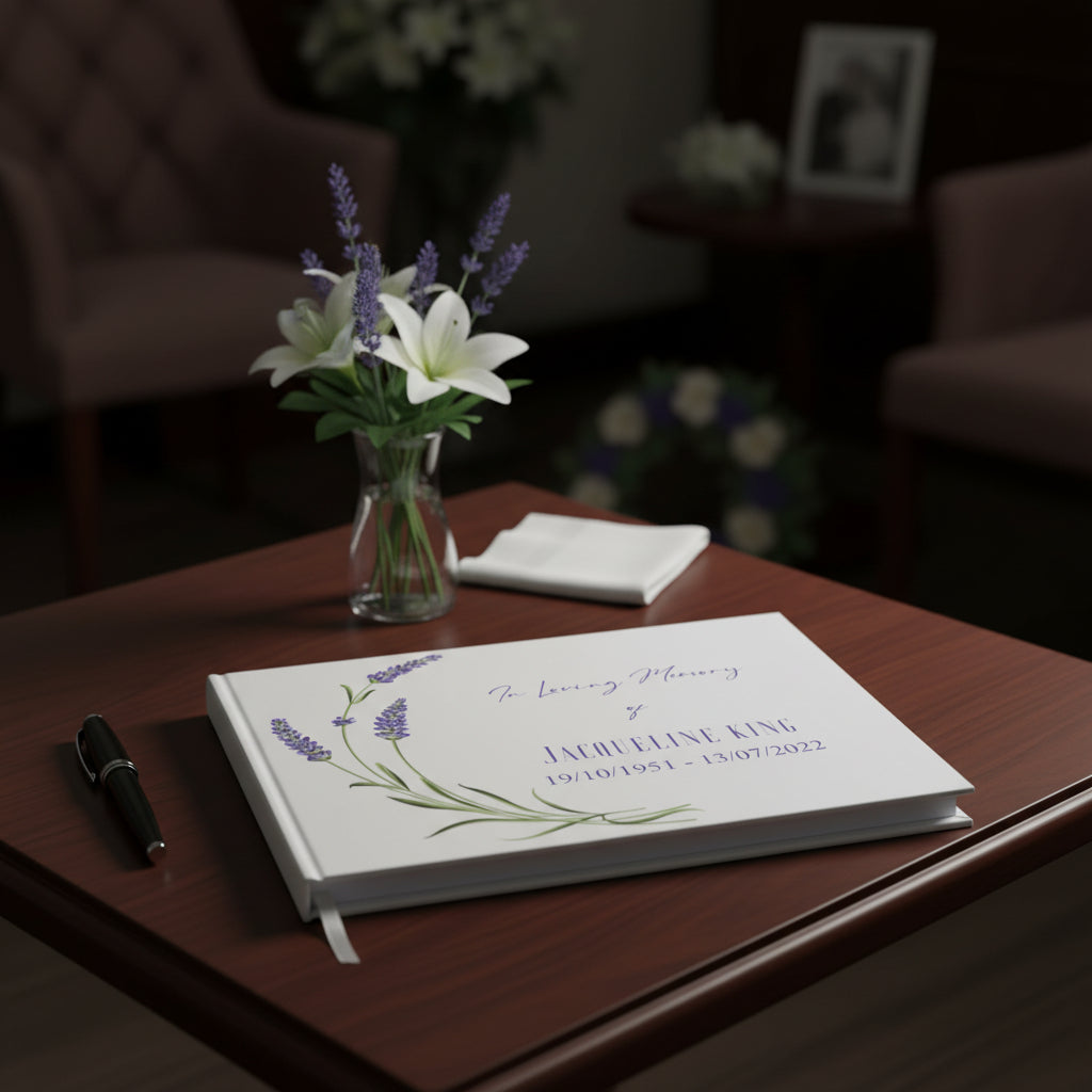 Personalised Memory Funeral Book Remembrance Guest Book With Lavender Hard Cover 80 Pages Guest Book ukgiftstoreonline