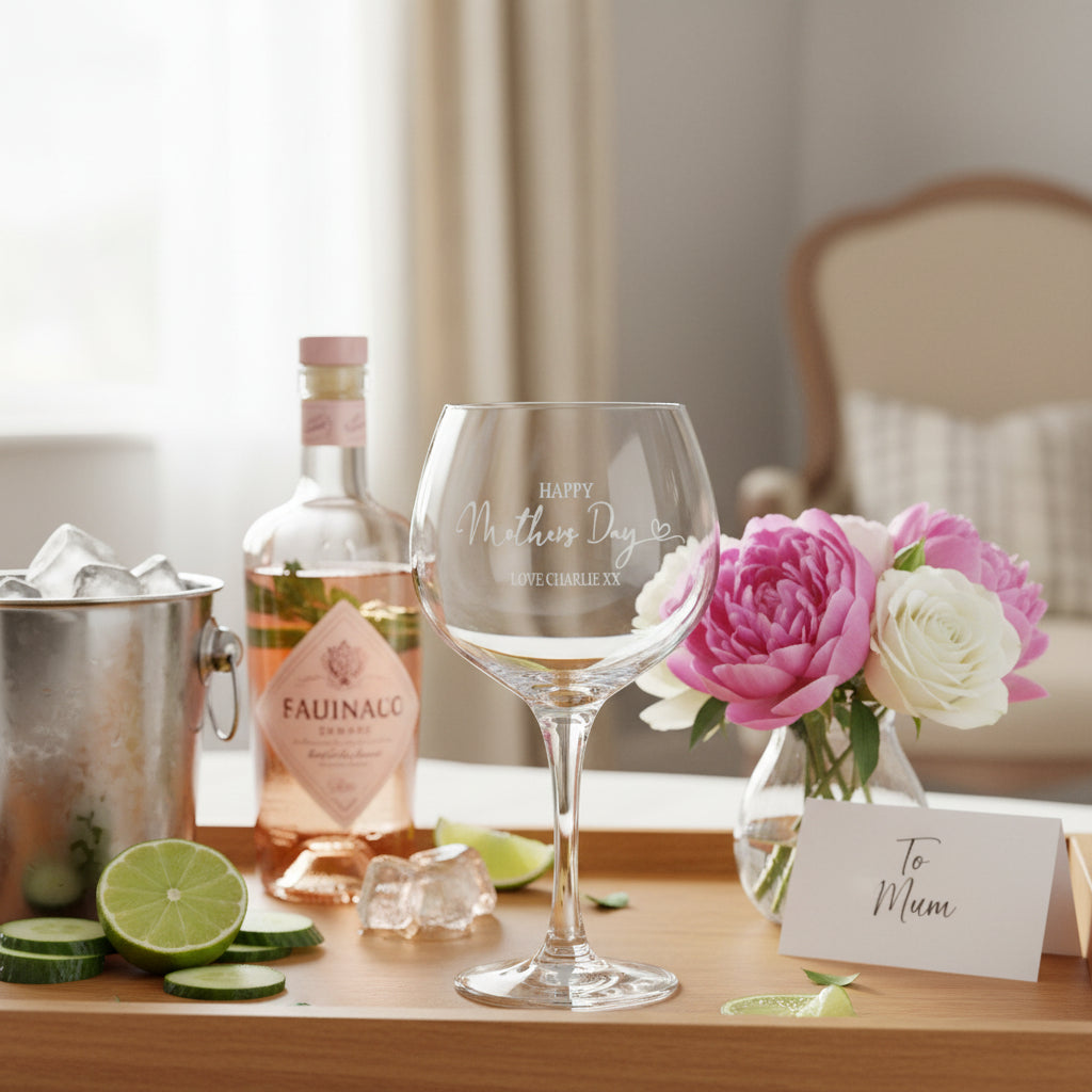 Personalised Happy Mothers Day Gift Balloon Drink Glass For Gin Or Cocktails