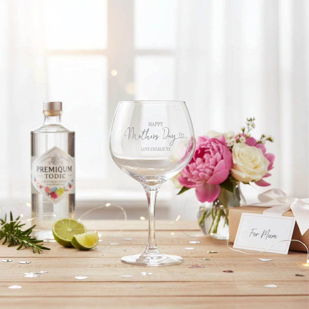Personalised Happy Mothers Day Gift Balloon Drink Glass For Gin Or Cocktails