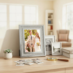 Crushed Crystals Photo Frame Silver Mirrored Crushed Jewel Crystal Diamante Picture Frame 5x7 Inch