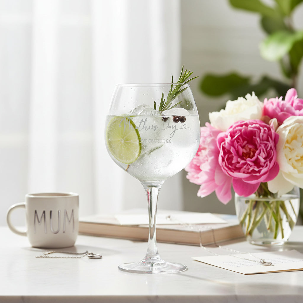Personalised Happy Mothers Day Gift Balloon Drink Glass For Gin Or Cocktails