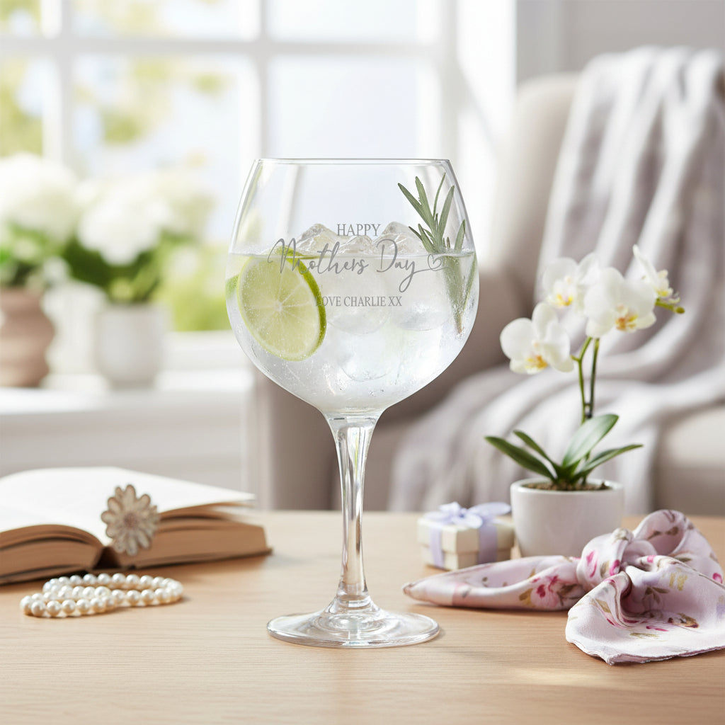 Personalised Happy Mothers Day Gift Balloon Drink Glass For Gin Or Cocktails