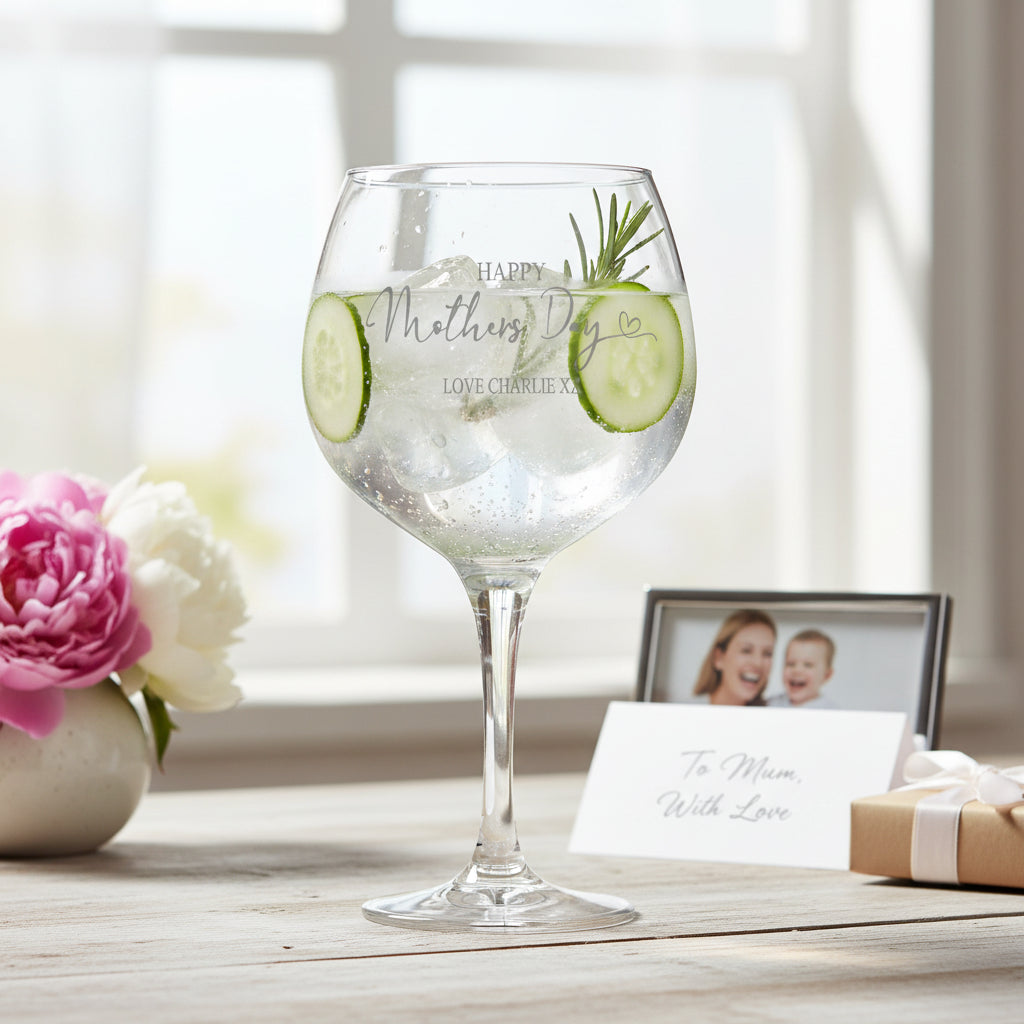 Personalised Happy Mothers Day Gift Balloon Drink Glass For Gin Or Cocktails