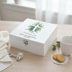 Personalised Christening Wooden Keepsake Wooden Box With Cross and Eucalyptus Keepsake Wooden Box ukgiftstoreonline
