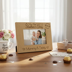 Personalised Our first Mothers Day Engraved Photo Frame Oak wood finish Landscape Photo Frame ukgiftstoreonline
