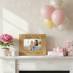 Personalised Our first Mothers Day Engraved Photo Frame Oak wood finish Landscape Photo Frame ukgiftstoreonline